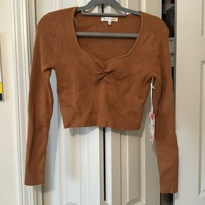 Hazel Moon Burnt Orange Ribbed Long Sleeve Crop Top